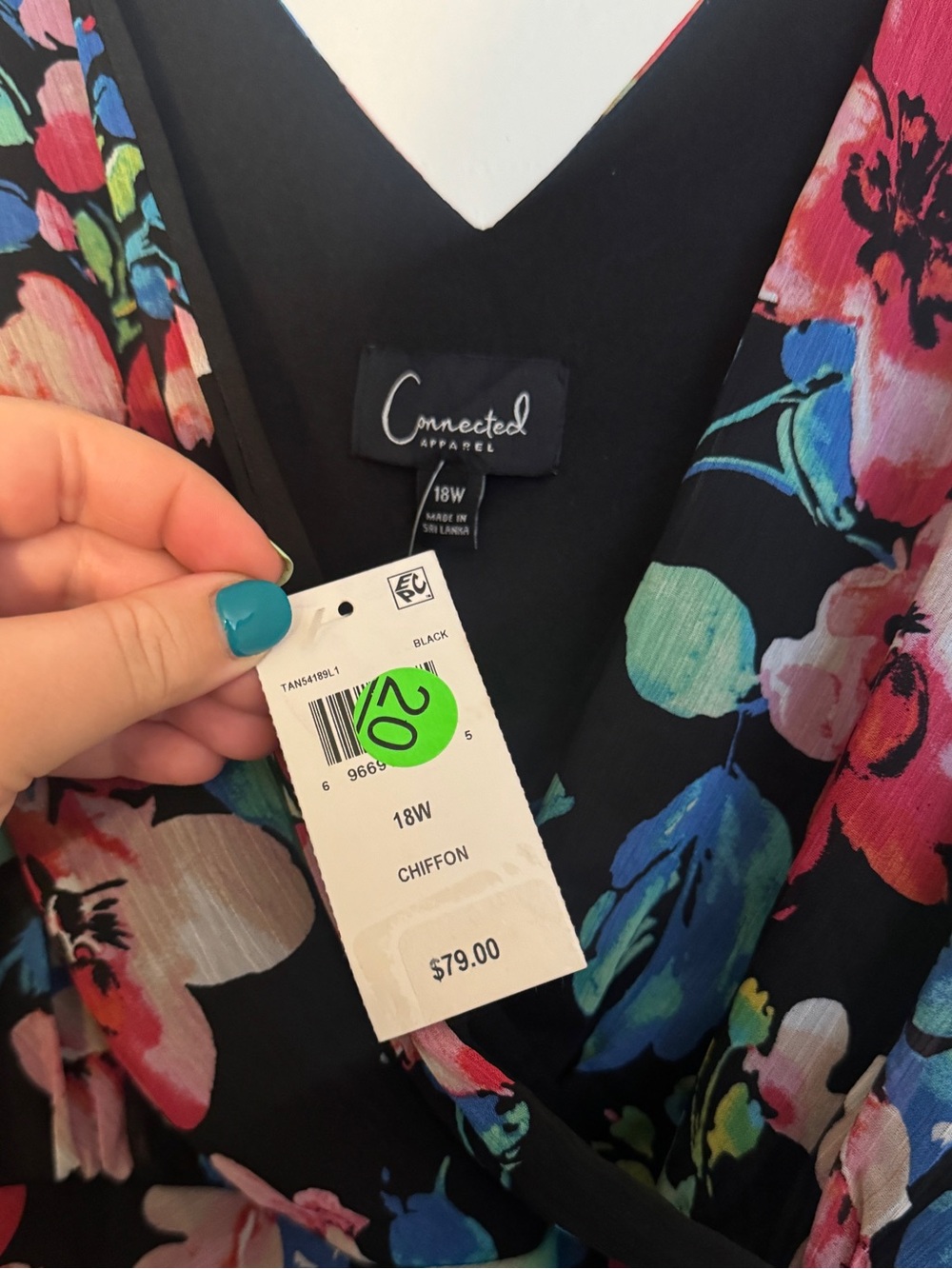 connected apparel Black Asymmetrical Floral V-Neck Dress with Multi-Color Blooms - Picture 2 of 2